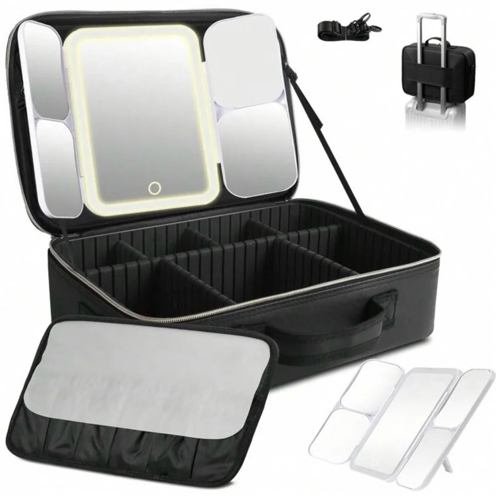 Black Travel Makeup Case with LED Mirror